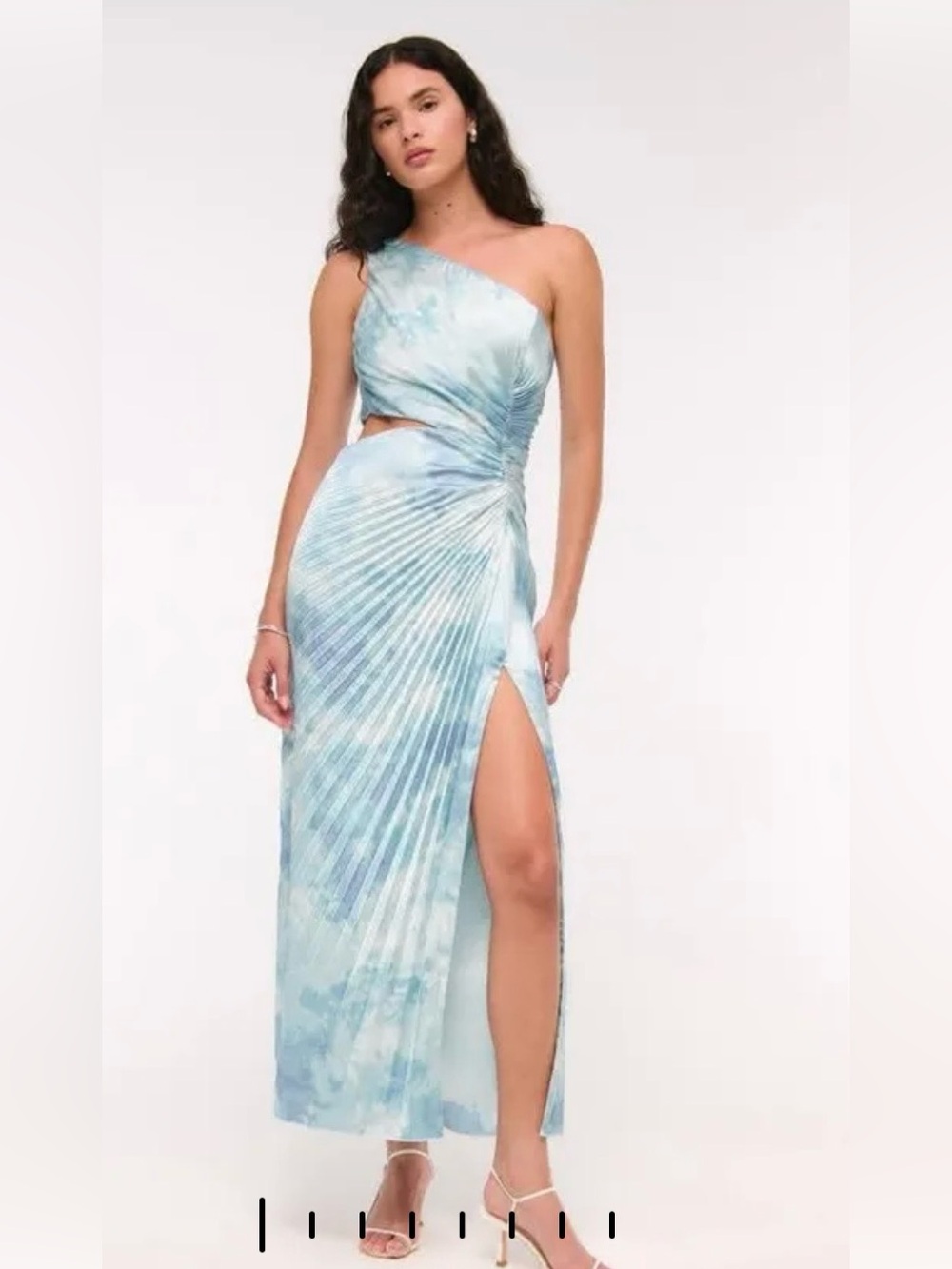 Abercrombie & Fitch One-Shoulder Blue Tie-Dye Pleated Maxi Dress